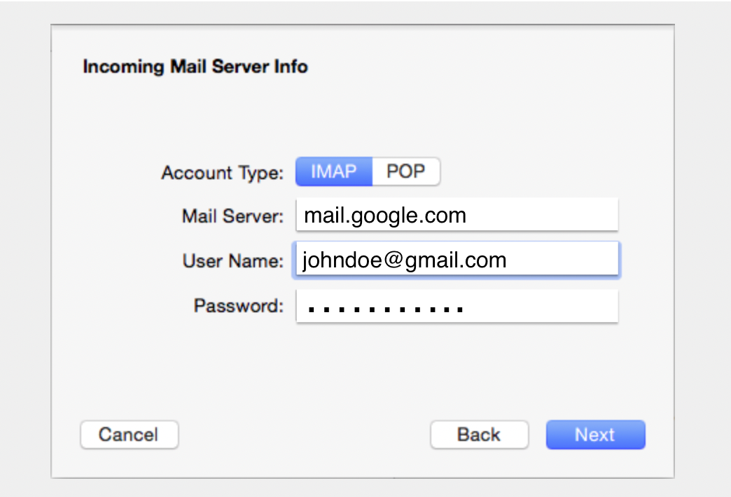 apple mail sample |imap server name | imap settings 