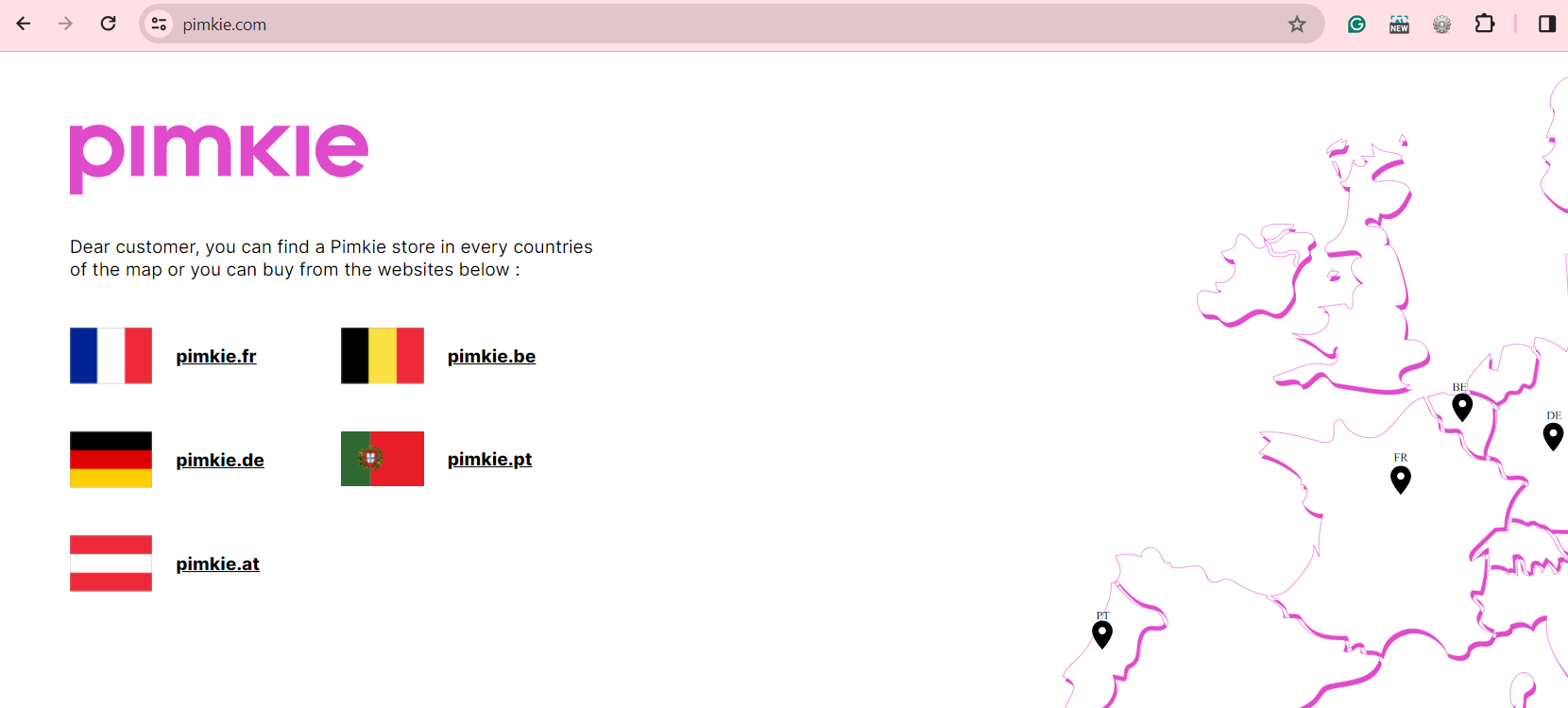 Pimkie uses country-specific TLDs